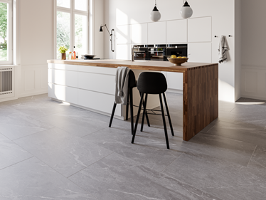 Le carrelage imitation ardoise Montana Grey dans la cuisine