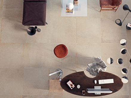 Une salle à manger en carrelage effet béton Pure Sand