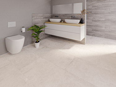 Le carrelage Urban Pearl dans la salle de bain, en combinaison avec le carrelage Country Grey